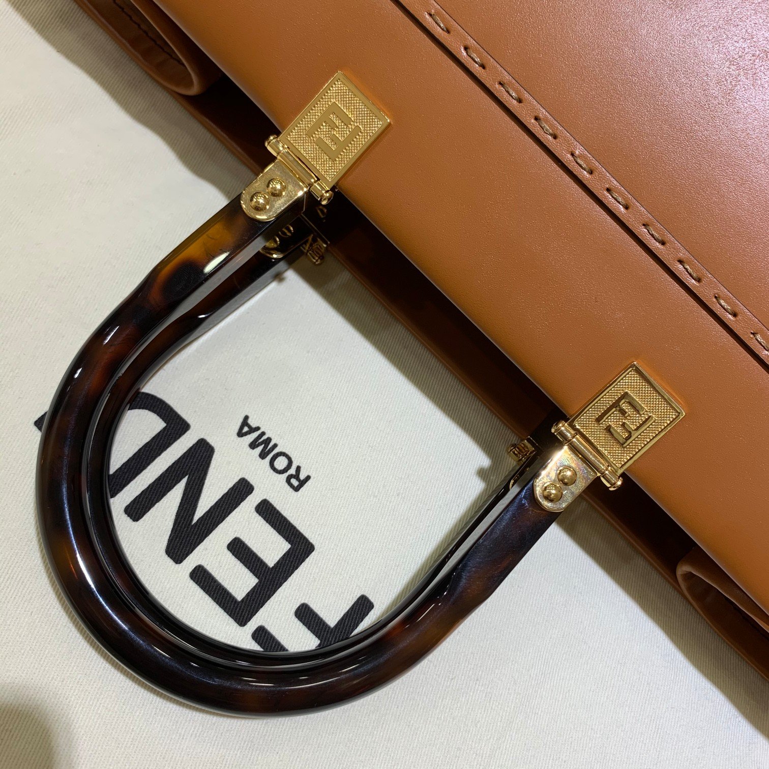 Fendi Large Sunshine Shopper Brown Leather Bag 